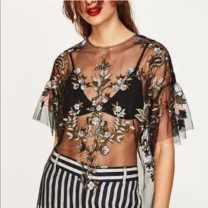 Zara embroidered floral mesh top